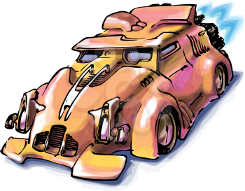 The concept of a jet car. The hand drawn artwork.