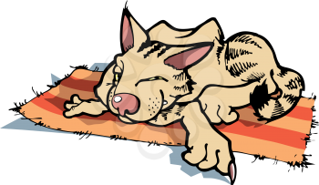 The sly smirking cartoon cat is resting on a rug.
Editable vector EPS v9.0