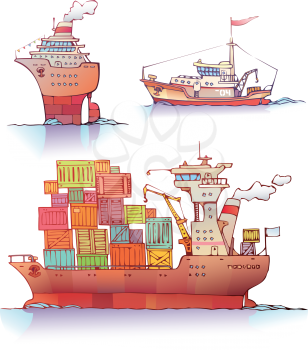 There are three type of a ships: the ocean liner, the tugboat and the bulker.
Editable vector EPS v9.0