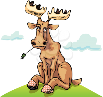 Perplexing moose is sitting on the green lawn.
Editable vector EPS v9.0
