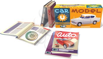 The technical magazines, the professional books and the car model are placed on a white background. This is the editable vector EPS which has a version v10.0.
Enjoy!