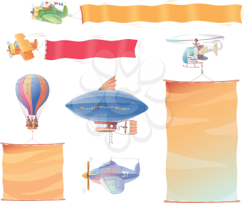 There are different air vehicles with bright blank banners.
Editable vector EPS v9.0