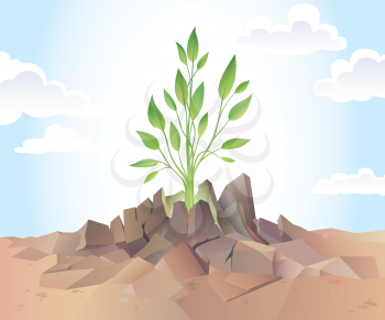 The young green sprout is breaking the dry hard soil.
Editable vector EPS v9.0