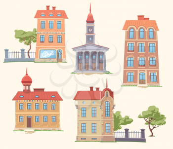 Royalty Free Clipart Image of Five Buildings