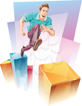 Royalty Free Clipart Image of a Man Running Up Boxes