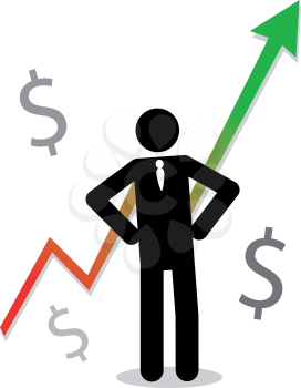 Royalty Free Clipart Image of a Man with a Profit Arrow