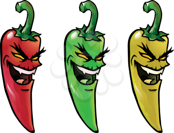 Royalty Free Clipart Image of Evil Chili Peppers