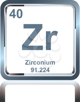 Symbol of chemical element zirconium as seen on the Periodic Table of the Elements, including atomic number and atomic weight.