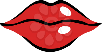 Softly smiling female mouth with red lips in cartoon style