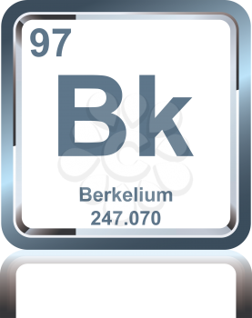 Symbol of chemical element berkelium as seen on the Periodic Table of the Elements, including atomic number and atomic weight.