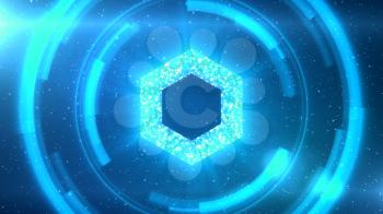 Blue Chainlink symbol centered on a starscape background with HUD elements.