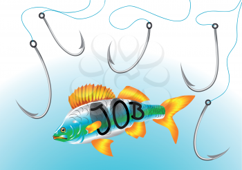 job hunt. abstract fish hooks in search of work