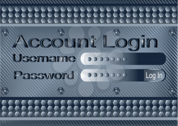 Dark metal plate with account login form