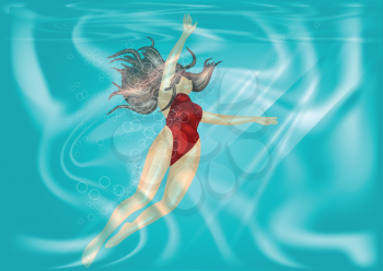 woman in a red swimsuit under water