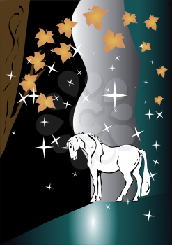 unicorn in the night forest. abstract background