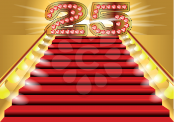 25 years anniversary. symbol on the lighted stairs
