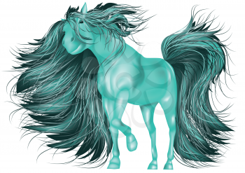 Royalty Free Clipart Image of a Green Horse With a Long Mane and Tail
