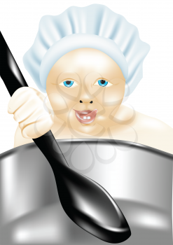 children cooking. little baby with a large spoon