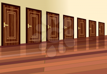 row of doors in the corridor with wooden floor