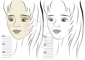 portrait of girl. makeup sketch template. 10 EPS