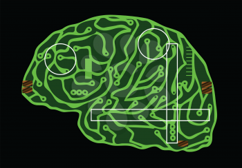 brain as a computer circuit board isolated on black