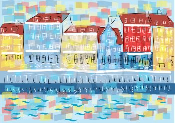 copenhagen. abstract multicolor building as architecture of Nyhavn in Copenhagen, Denmark