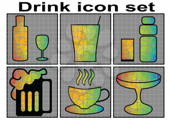 drink icon set. Vector set of 6 multicolor drink icon