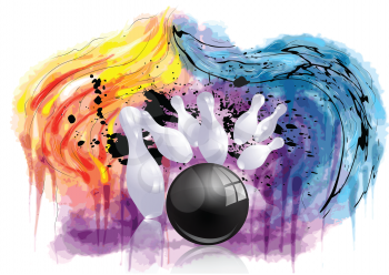  bowling strike. ninepins and ball on abstract grunge background