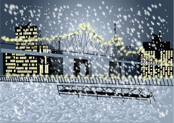 new york snow. abstract silhouette of city and bridge