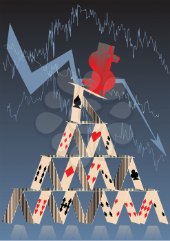 stock exchange. symbol of money falls from the house of cards