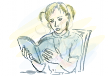 girl reading. girl sitting on chair and reading a book.