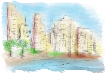 Tel Aviv. abstract city on multicolor background