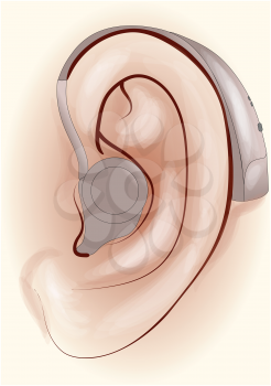 hearing aid. human ear with a hearing aid
