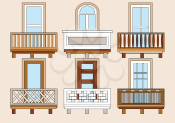balcony. set of classical  different balustres in flat color
