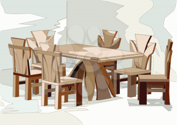 table and chairs. Flat isometric vector illustration.