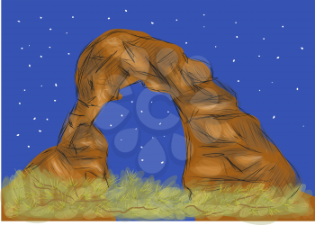 arches national park. abstract illustration of Strange rock formations 