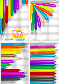 four backgrounds with different colored crayons