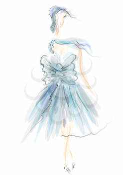 fashion illustration. abstract woman in blue dress