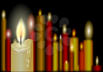  burning candles on a black background