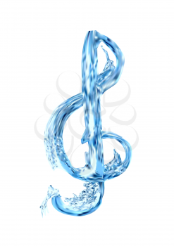 treble clef in water isolated on white background