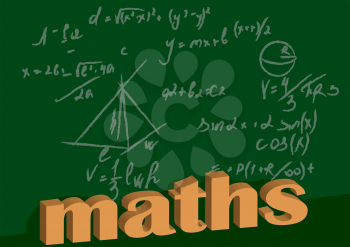 maths background. Hand drawn science formulas on green background.