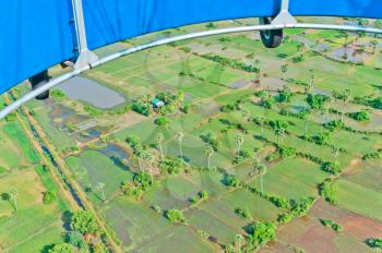 Aerial view from balloon of flooded rice fields near Siem Reap city, Angkor area, Cambodia, Southeast Asia
