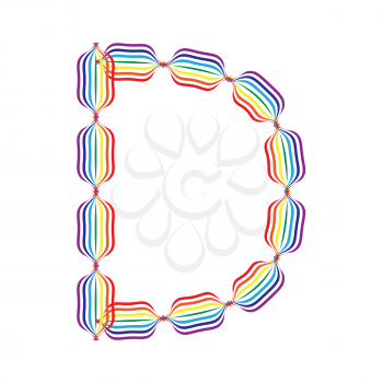 Letter D made in rainbow colors on white background
