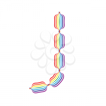 Letter J made in rainbow colors on white background

