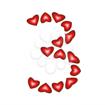 Number 3 made of hearts on white background

