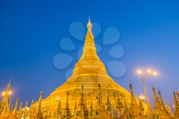 Shwedagon Golden Pagoda shining at twilight, Yangon, Myanmar (Burma)