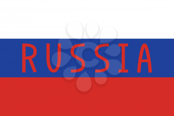 Russian flag in correct proportions and colors with word Russia