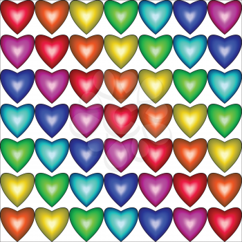 Seamless pattern with hearts in rainbow colors on white background