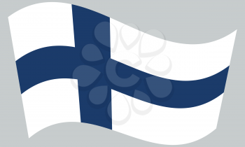 Flag of Finland waving on gray background