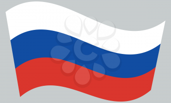 Flag of Russia waving on gray background